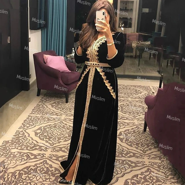 Geleneksel siyah kaftan fas abiye alt n dantel art boyutu tam boy kadife orgun balo elbise zarif parti AliExpress