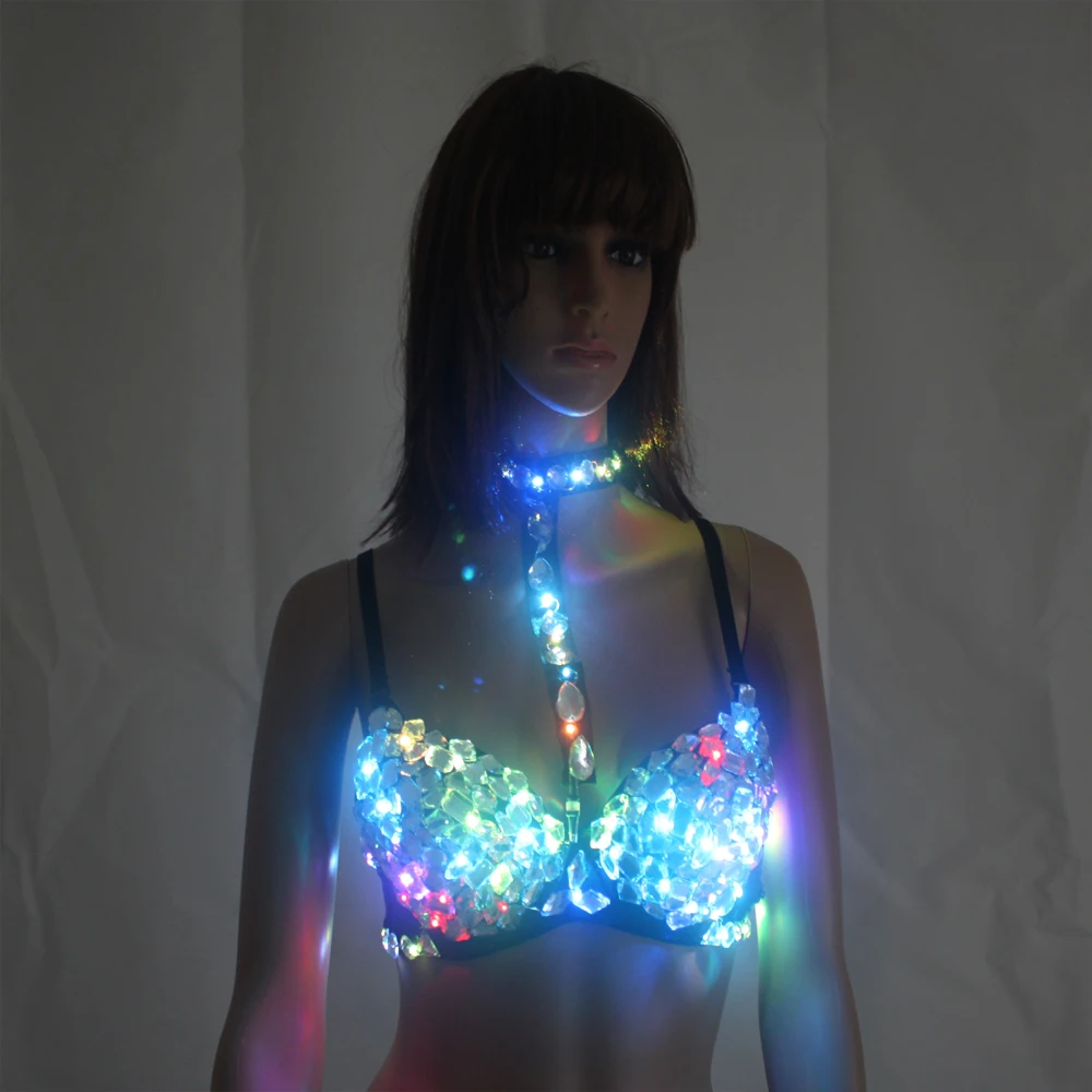 Sexy LED Bra Stage Bra Colorful Flash LED Glow Damond Underwear Singer Dance Punk Club Stage Wear