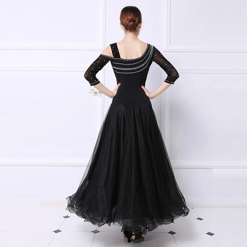 Ballroom Competition Dance Dress Women Tango Flamenco Dancing Costume High Quality Black Middle Sleeve Waltz Ballroom Dresses