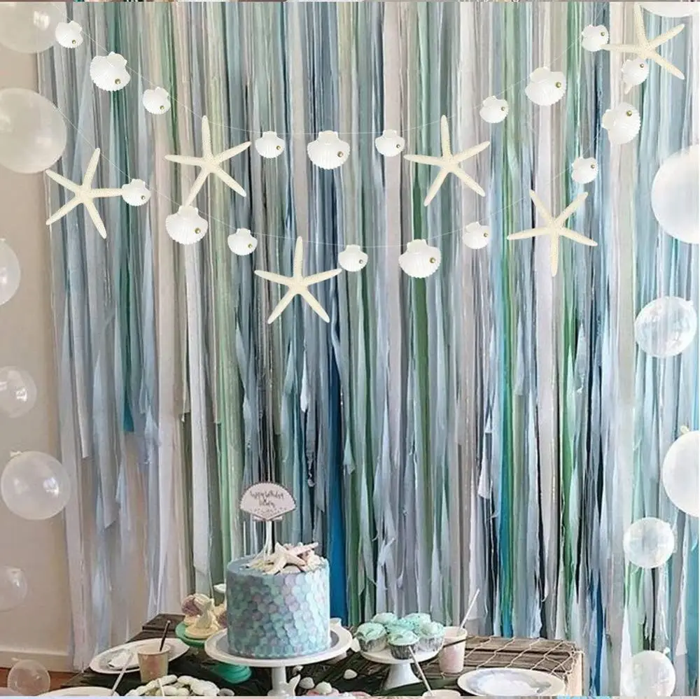 

Summer Starfish Seashell Garlands Dreamed Bubble Dots Hanging Under The Sea Themed Mermaid 1st Birthday Beach Baby Shower Decor