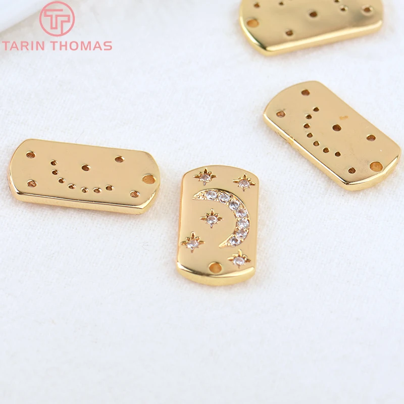 (1324)4PCS 10x19MM 24K Gold Color Brass with Ziron Moon Star Charms Pendants High Quality for Diy Jewelry Making Findings