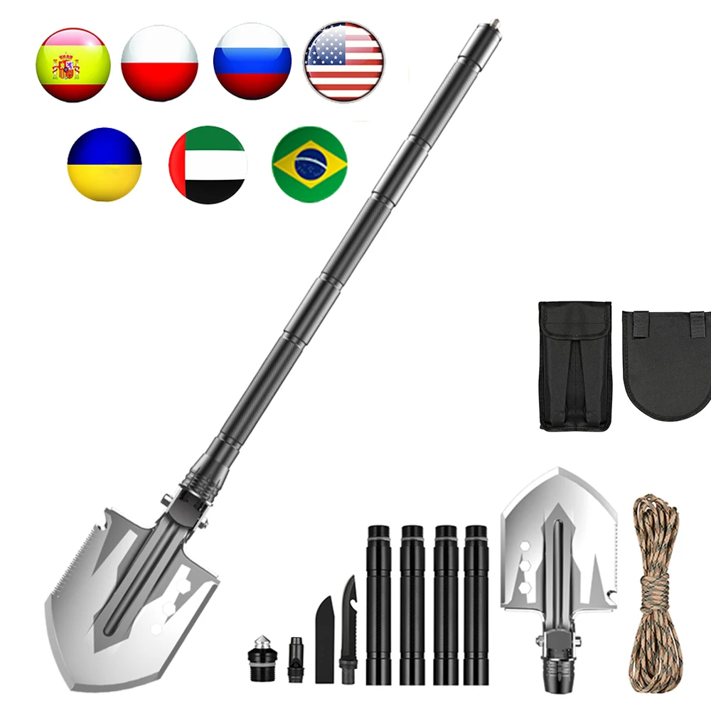 MT14104 Outdoor Titanium Camping Shovels with Steel Bucket Multifunction Folding Shovel Metal Garden Hand Shovels For Hiking