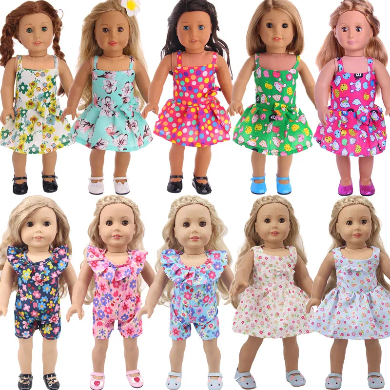 15 Kinds Of Doll Clothes Floral Sling Dress Bow Sleeveless Styles For 18 Inch American Doll Girls & 43 Cm New Born Baby Items