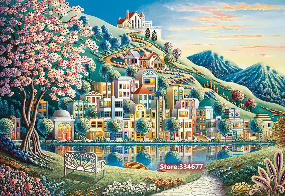 Dream Harbor Cross Stitch Kit Needlework House Under the Mountains Embroidery Crafts 14CT Unprinted DIY Arts Handmade Home Decor