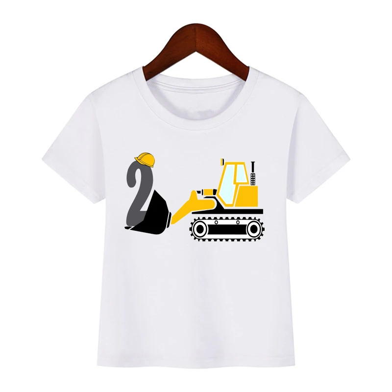 

Boys Happy Birthday Bulldozer Number 1-8 Print T shirt Baby Summer T-shirt Kids Cartoon Bulldozer Birthday Present Cute Clothes