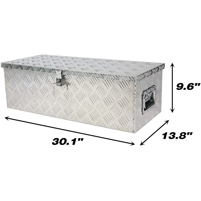 NewAluminum Tool Box Truck Trailer Pickup Tool Box w/Lock & Side Lightweight Truck Bed Storage Organizer w/2 Keys Silver