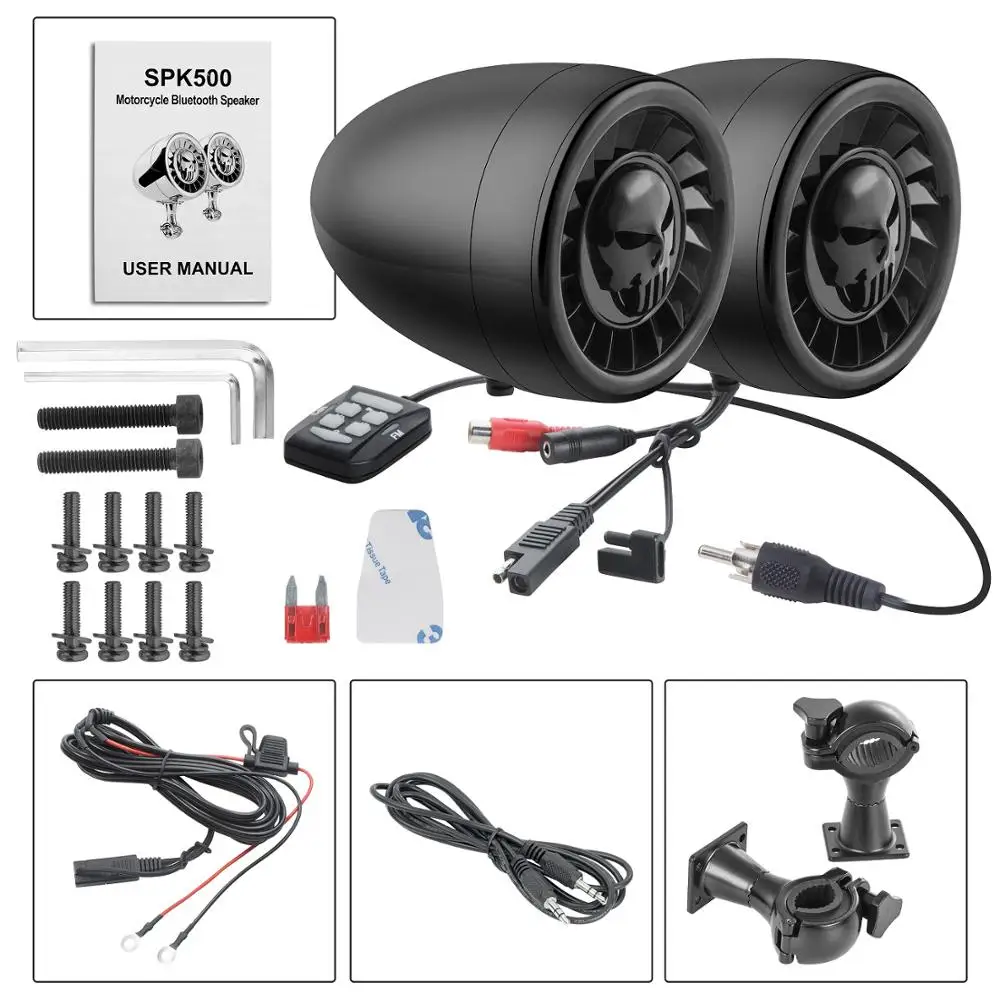 

Motorcycle/ATV Audio System with Bluetooth FM Radio Aux Input Wired Control One Pair of 5" Waterproof Speakers (Black)