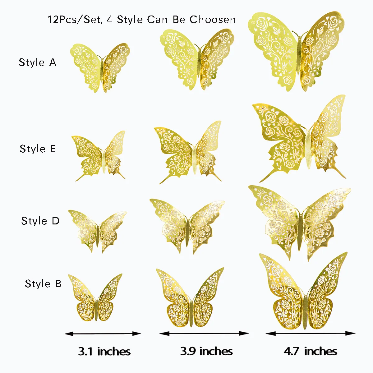 12Pcs New 3D Royal Blue Hollow Butterfly Wall Sticker Paper Rose Flower Design Living Home Decoration Wedding Butterflies Decals