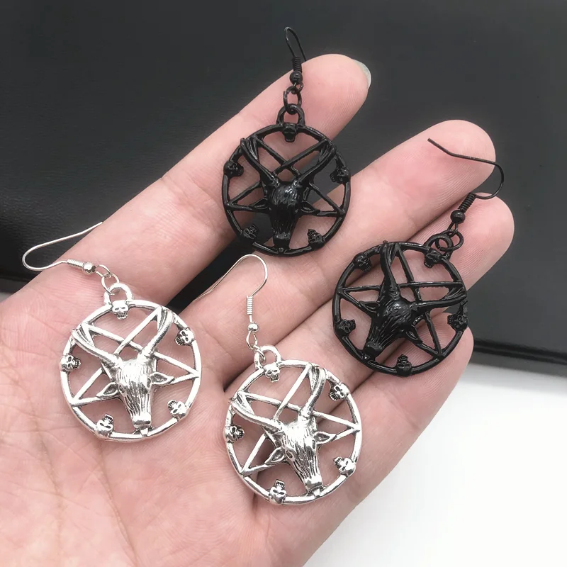 Aesthetic Goth Retro Women's Pentagram Pan God Skull Goat Head Pendant Earrings Gothic Witch  Jewelry Aesthetic Accessories