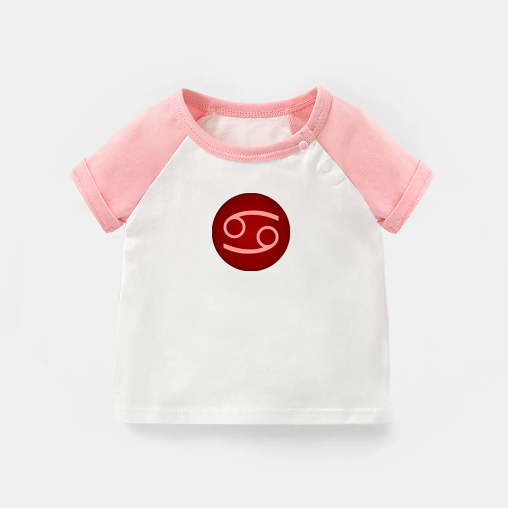 

12 Constellation For Cancer Symbol June 22 to July 22 Design Newborn Baby T-shirts Toddler Graphic Raglan Color Short Sleeve Tee