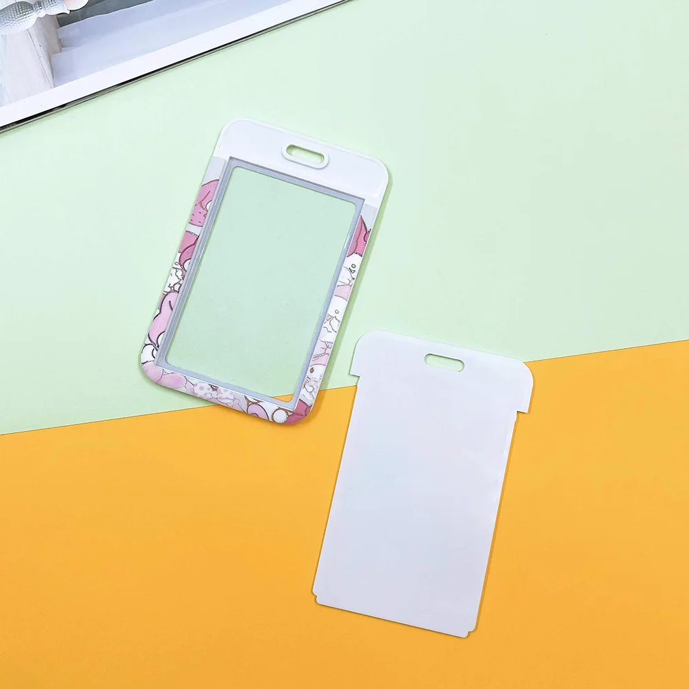 Kawaii Creative Badge ID Card Holder with Lanyard Girl Gift To Storage Photo Plastic Protector Case Popular Push＆Pull Cardholder