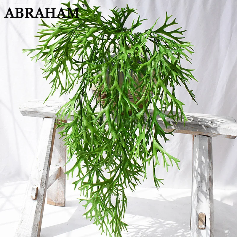 80cm Artificial Staghorn Fern Vine Fake Grass Rattan Plastic Plant Wall Hanging Autumn Decoration Ivy Pine Grass Vine for Xmas