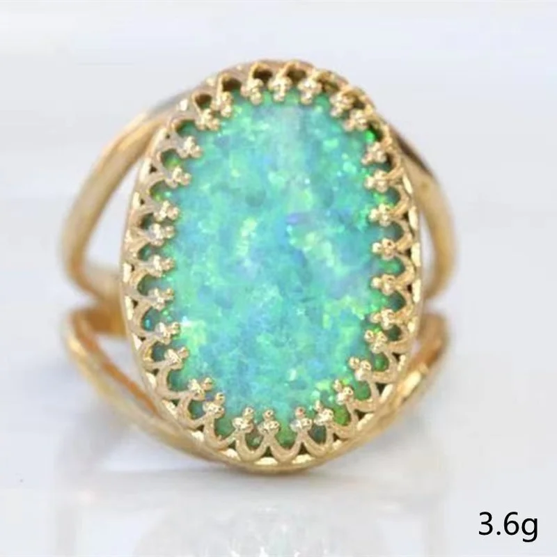 Trendy Ladies Gold Color Inlaid Geometric Oval Opal Copper Finger Ring for Women Female Party Jewelry Size 5-11