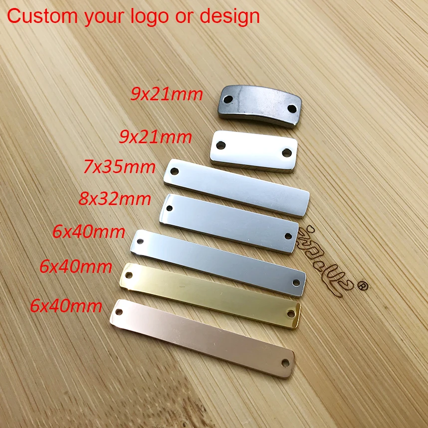 MaiLun 30pcs Stainless Steel Rectangle Connectors Free Laser Engrave custom logo or design Rectangle Pendant Engravable Bar