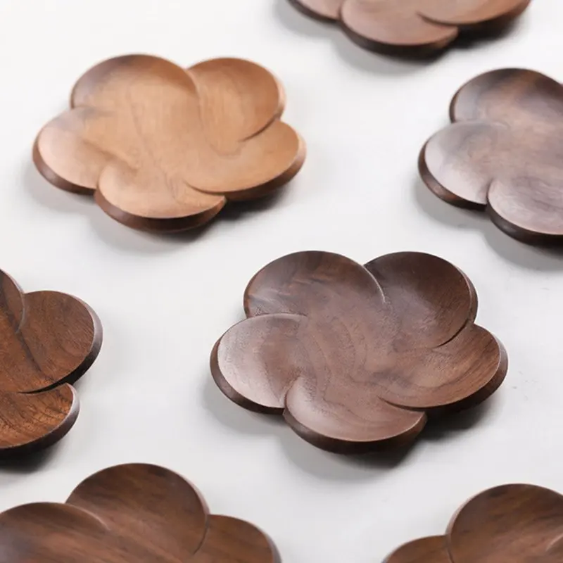 Walnut Wood Coaster Flower Petal Cushion Kungfu Tea Cup Mat Home Resistant Drink Mat Coffee Cup Pad Table Decorative