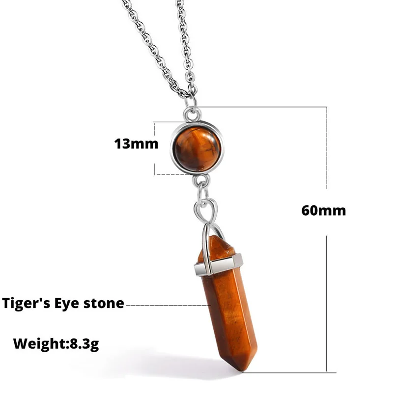 Hot sale Hexagonal Column Quartz Necklaces Pendants Vintage Natural Stone Bullet Crystal Necklace For Women Jewelry