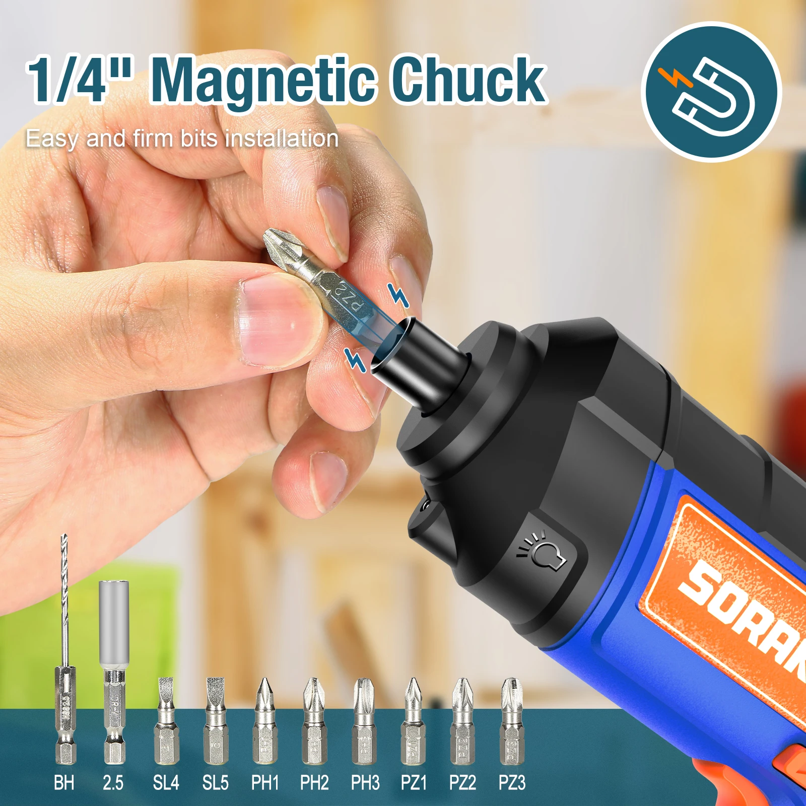 Chave de fenda elétrica, sorako 3.6v sem fio chave de fenda 6nm, conjunto de chave de fenda de energia recarregável, bateria de iões de lítio 2.0ah, luz led