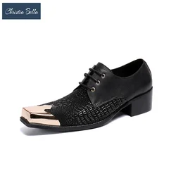 British Style Metal Square Toe Lace Up Man Oxfords Shoes Business Office Big Size Formal Shoes Wedding Party Prom Evening Shoes