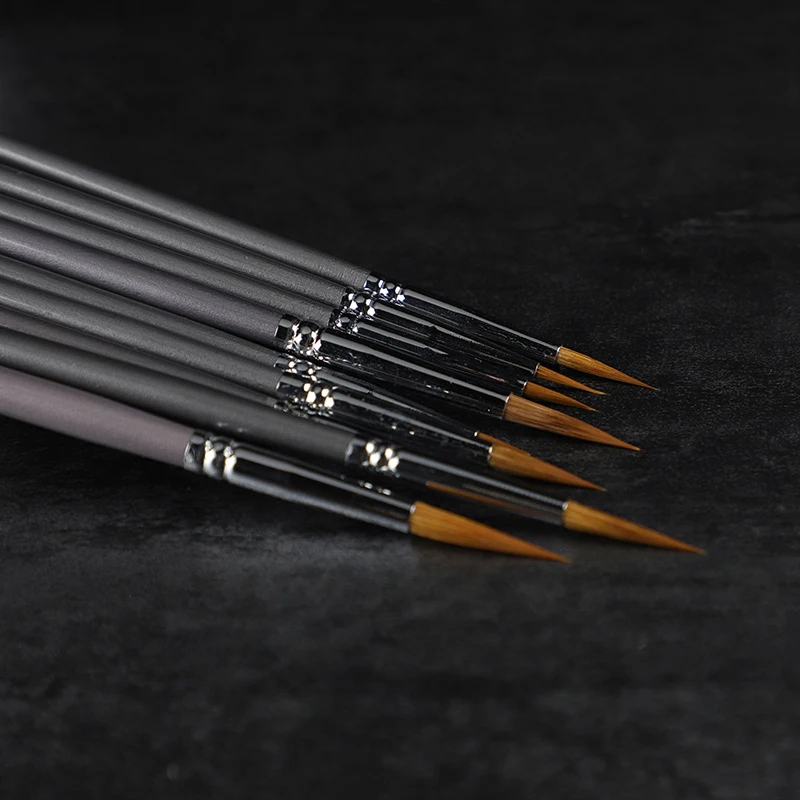 9 Pcs Art Weasel Hair Line Book Brush Painting Watercolor Gouache Oil Painting Hook Line Pen Durable Thin Silver Birch Pen Rod