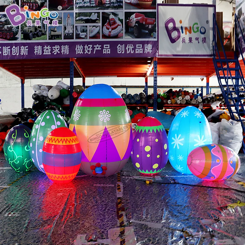 Inflatable LED Light Easter Colourful Seven Eggs Group For Garden Decor Festival Party Display-Toys