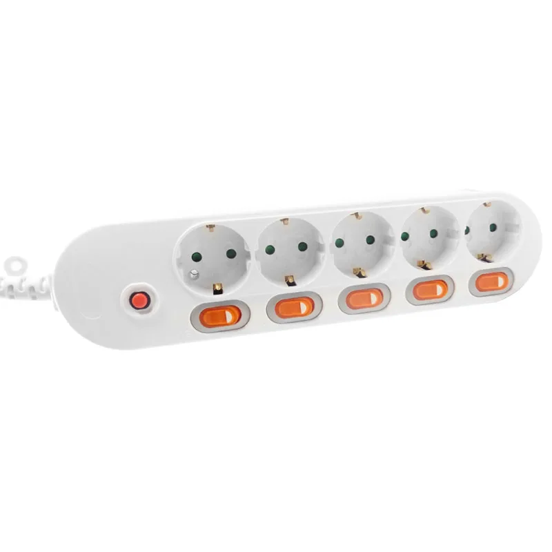 European Germany Extension Cord Socket 1.5/2.5M EU Power Plug 5AC Outlets Charging Port Separate Switch Control Electric Socket