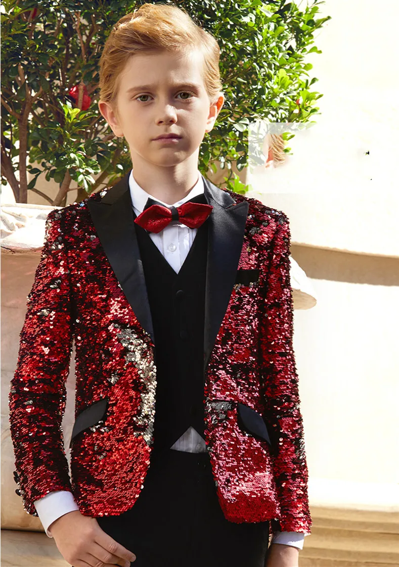 Handsome One Button Sequin Kid Complete Designer Boy Wedding Suit Boys\' Attire Custom-made (Jacket+Pants+Tie) 06