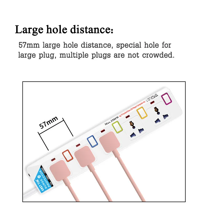 Universal Power Strip 2500W Overload Protection Multiple Extension Sockets Individual Switched Universal Plug Outlets 1.5M Cord