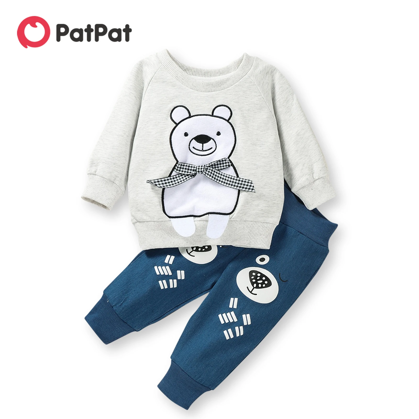 

PatPat 2pcs Baby Cartoon Bear Embroidered Long-sleeve Sweatshirt and Trousers Set