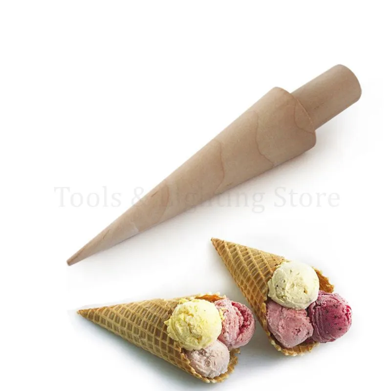 Wooden Ice Cream Cone Mold DIY Egg Roll Omelet Waffle Roller Pastry Roll Baking Decorating Tools