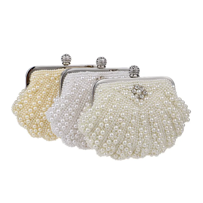 SEKUSA Beded women evening bags diamonds shell lady small day clutches party dinner wedding bridal hollow pearl handbags purse