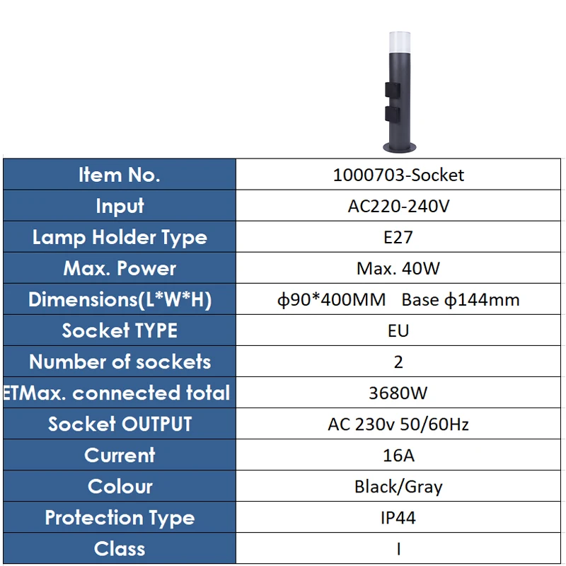Imagem -04 - Impermeável Outdoor Garden Lamp Base E27 Corpo de Alumínio Pir Sensor eu Socket 3680w 16a Pathway Lawn Lamp For Garden Decoration Pcs