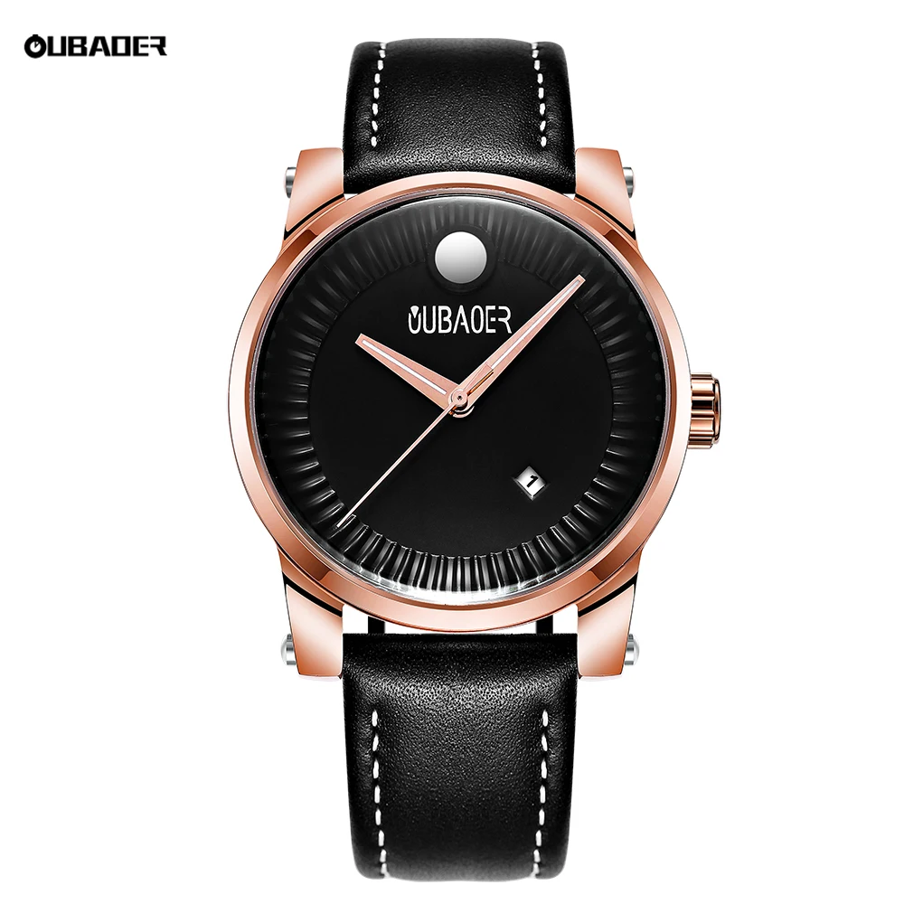 OUBAOER  Casual Quartz Wristwatch Fashion Waterproof Men\'s Watches Sport Leather Strap Male Luminous Clock Relogio Masculino