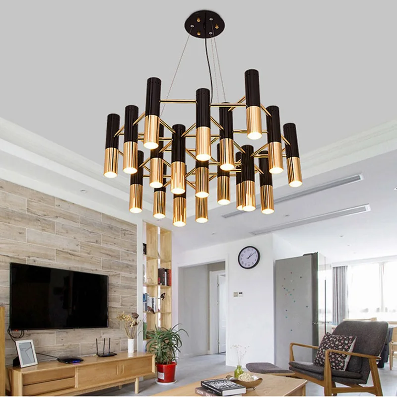 

Nordic chandelier minimalist Black chandelier creative personality tube light luxury dining room study kitchen island light