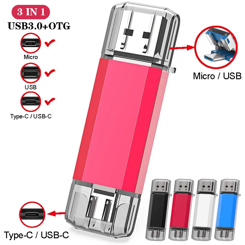 OTG محرك فلاش USB 256GB 128GB نوع C القلم محرك 64GB 32GB 16GB التخزين الخارجي بندريف USB 3.0 ذاكرة عصا أندرويد/الكمبيوتر