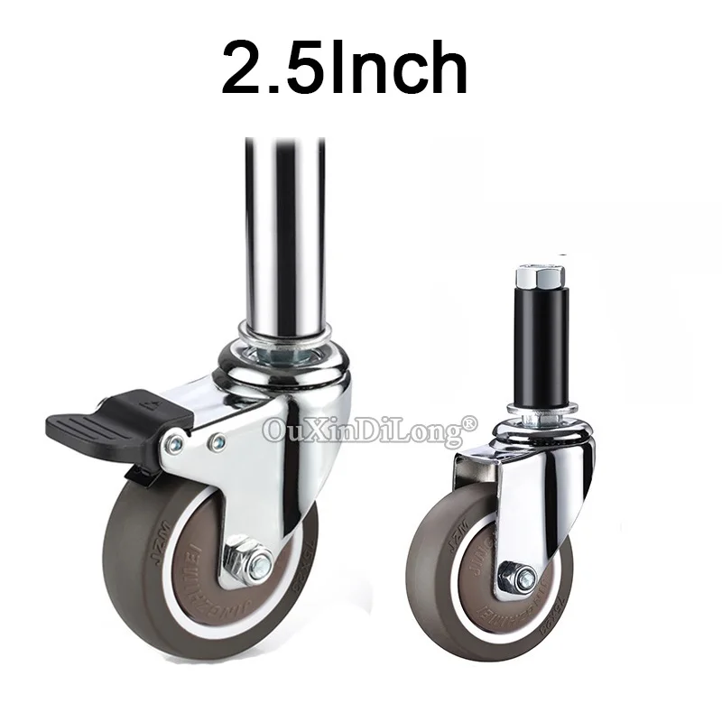 4PCS 2.5Inch Heavy Duty Load 150KG Rubber Swivel Plunger Casters With Brake Mobile Wheels For Furniture Medical Equipment GF699