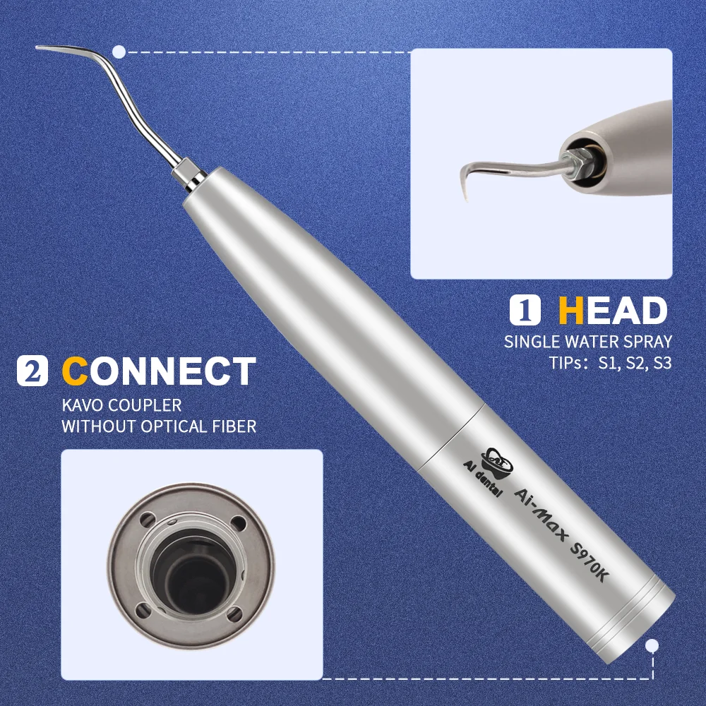 Dental Ultrasonic Air Scaler  Handpiece Sonic Perio Scaling With 3 Tips  Teeth Cleaning Machine Non-optic S970K