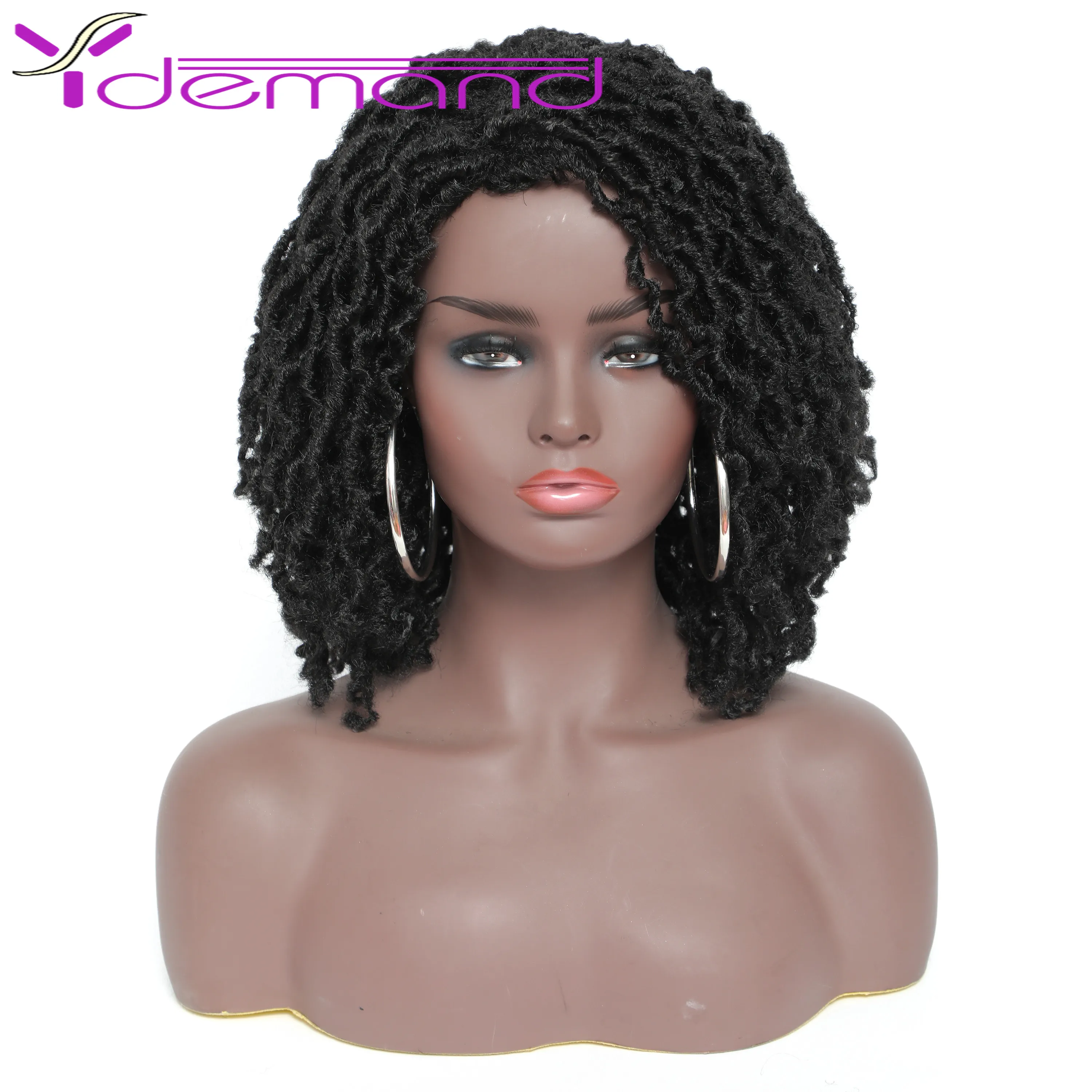 Y Demand Black Crochet Wigs Goddess Faux Locs Braids Short Wigs For Women Synthetic Wig Heat Resistant Hair Cosplay Wig