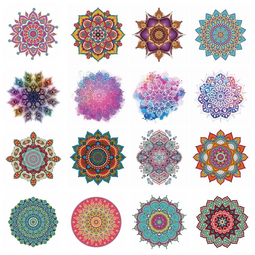 Mandala Flower Patches For Clothes Thermal Sticker Iron On Transfer For Clothing Heat Transfer Patch Iron On Transfer On Clothes