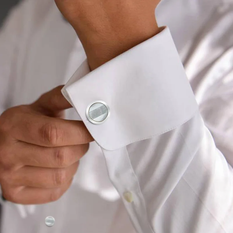 HAWSON New Arrival 8 PCS Circular Surface Mother of Pearl Cufflinks Studs Tuxedo Shirt Jewelry for Dress Shirt