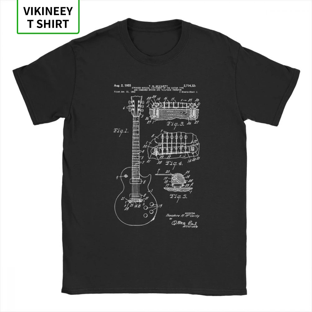 Patent Acoustic Electric Guitar Music Men T Shirt Crazy 100% Cotton Short Sleeves Tees Crew Neck T-Shirts Printed Tops