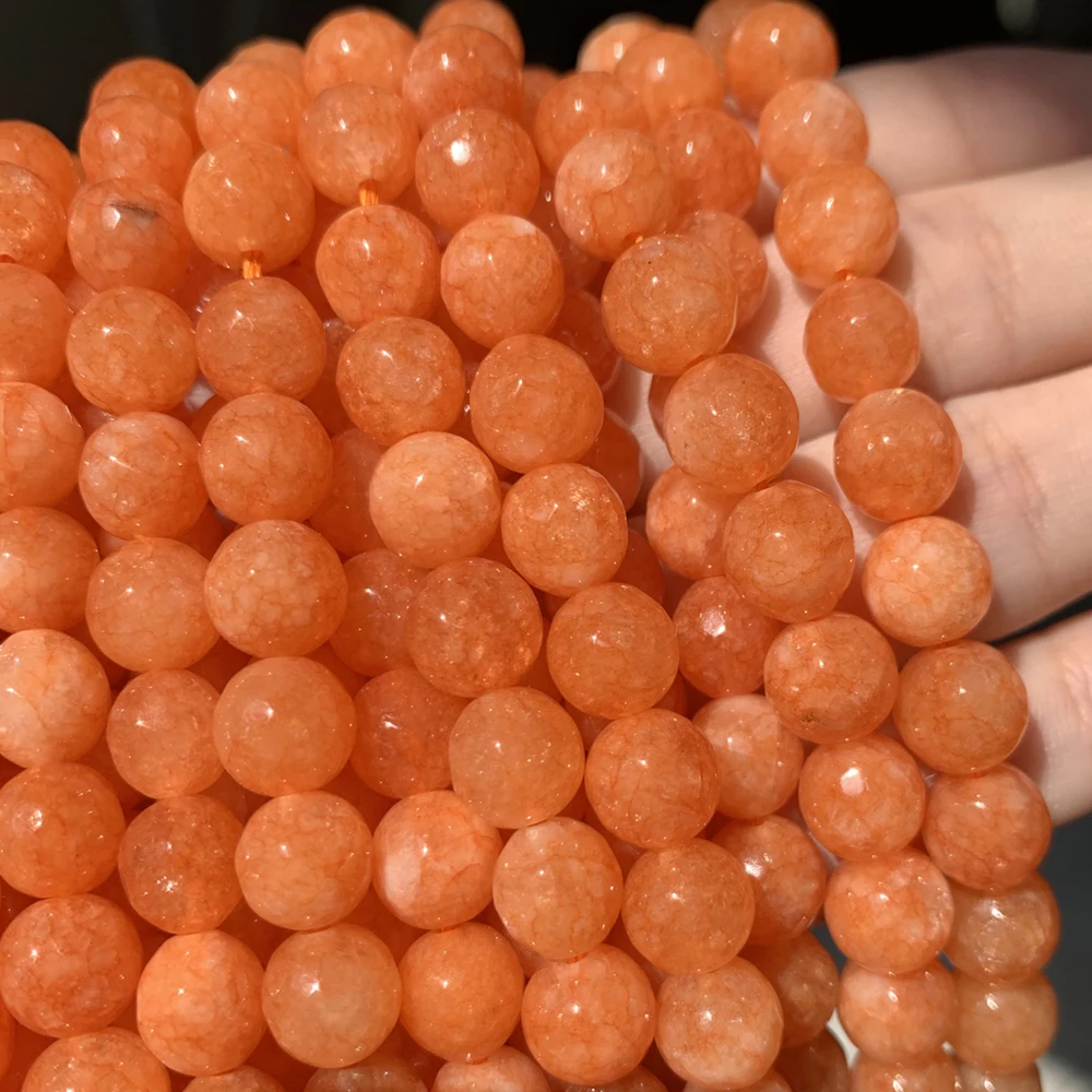 4/6/8/10/12mm Natural Faceted Orange Jades Chalcedony Stone Beads Round Loose Beads for Jewelry Making Bracelets 15\