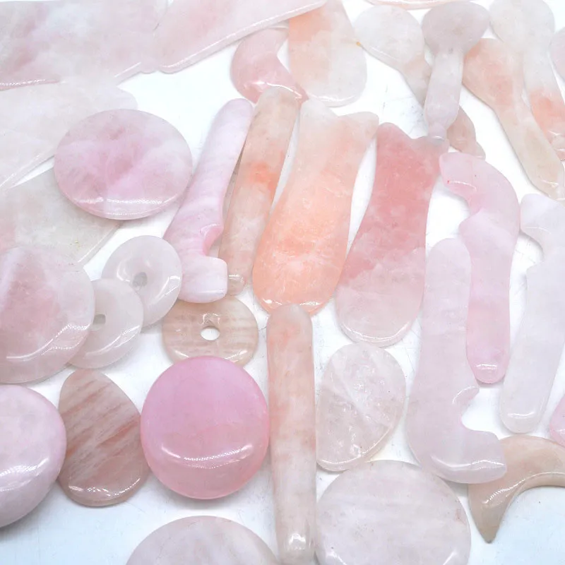 Tablero de piedra Gua sha de cuarzo rosa Natural, rascador Gua Sha, herramienta de masaje facial para cara, cuello, espalda y cuerpo