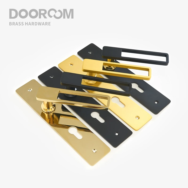 Dooroom Brass Door Lever Ultra-thin Mute Black Gold Interior Bedroom Bathroom Wood Door Lock Set Long Plate