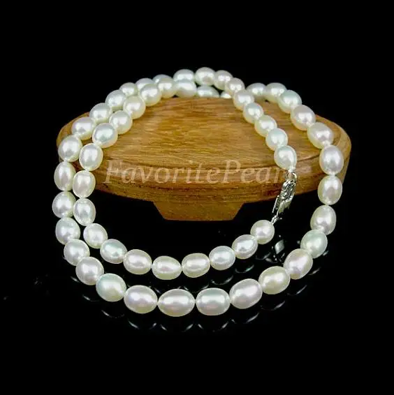 Favorite Pearl Necklace White Color Rice AAA 6X8MM Natural Freshwater Pearl Necklace Wedding Birthday Fine Jewelry Girl Gift