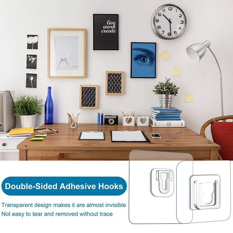 5/10 Pairs Double-Sided Adhesive Wall Hooks, Waterproof and Oilproof Reusable Seamless Hooks Without Punching