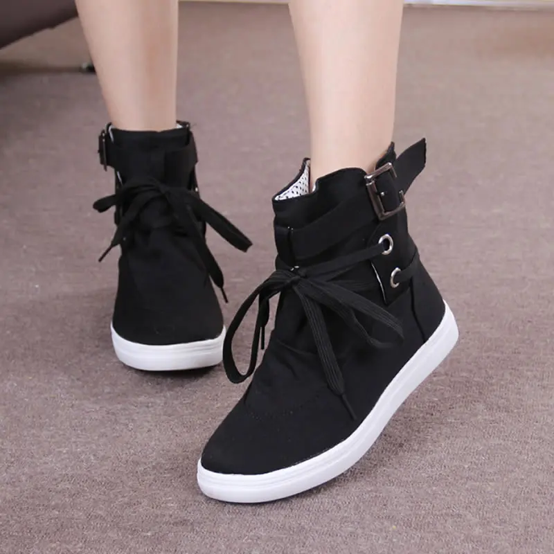 2021 New Autumn and Winter Women\'s Boots Casual Canvas Shoes Women\'s Flat Shoes Solid Ankle Boots Platform Shoes Women