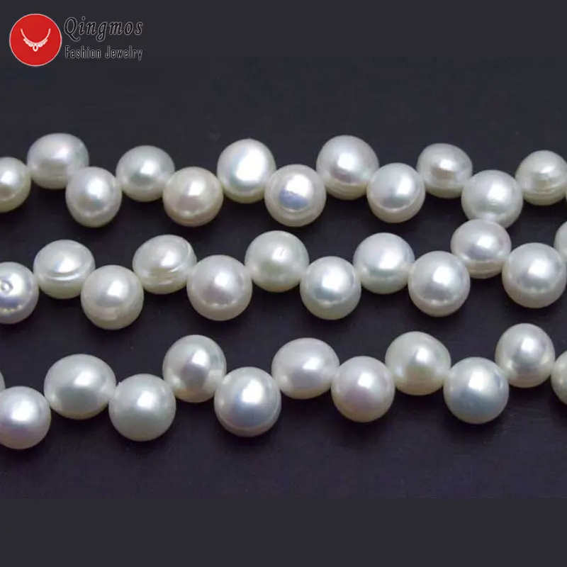 

Qingmos 7-8mm Flat Round Side Drilled Natural Freshwater White Pearl Loose Beads for Jewelry Making DIY Necklace Strand 14''