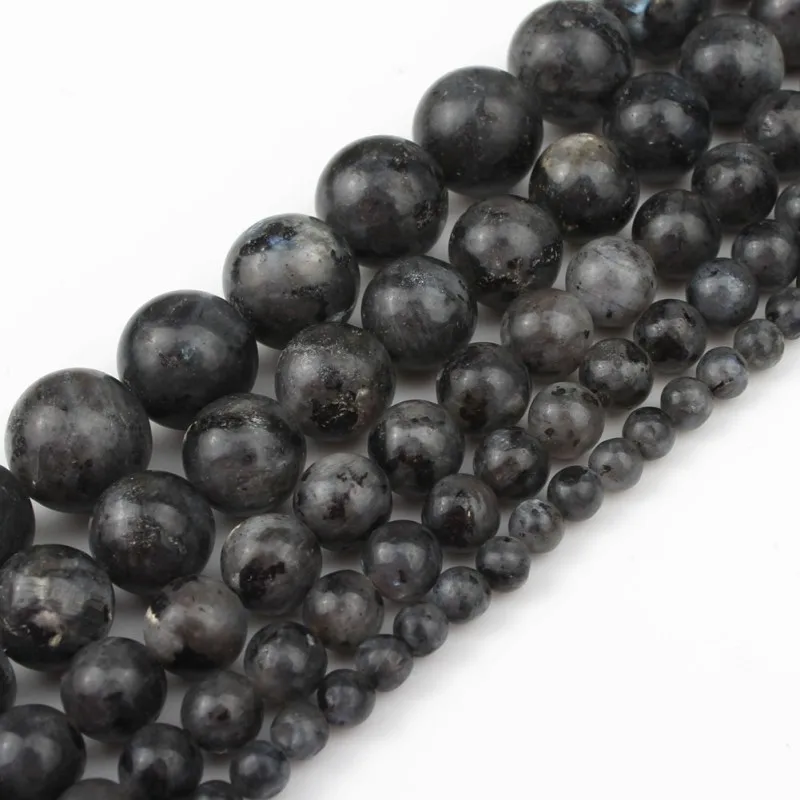 Natural Stone Beads Black Labradorite Larvikite Round Beads For Jewelry Making DIY Bracelet Necklace 4 6 8 10 12 14 mm 15 inch