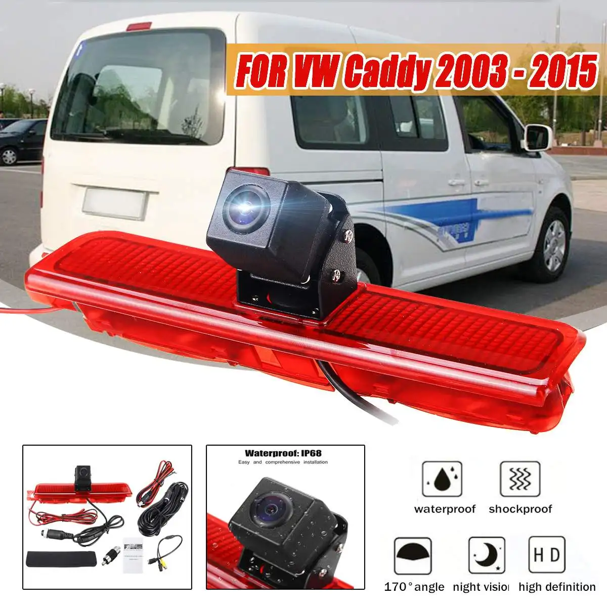 HD 720P Misayaee E9 Brake Light Night Vision Camera+7''monitor for Caddy (2003-2014), Stop lights Rear view Reversing Camera