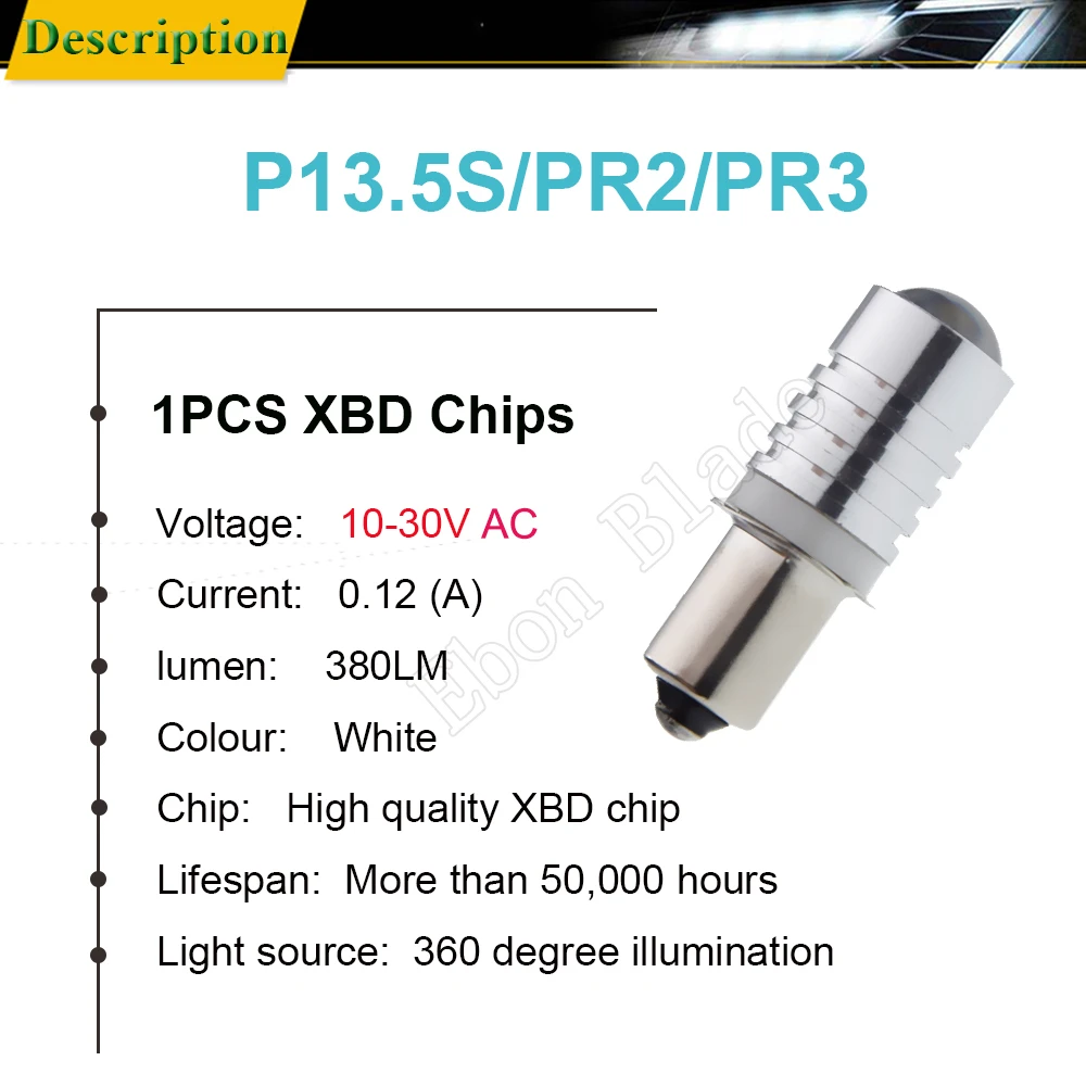 2PCS P13.5S Base PR2 High Power 3W LED Upgrade Bulb for Maglite Replacement Bulbs Led for 10v 12v 15v 18v 24v Flashlights Torch view 2